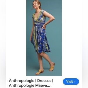 Anthropologie Maeve Small Tamera surplus cap sleeve blue yellow dress $75